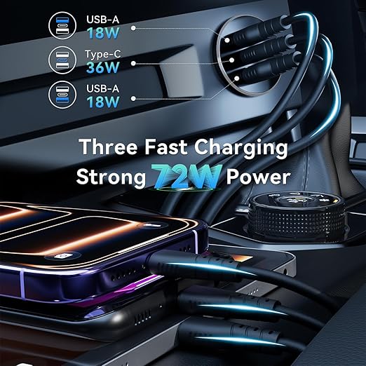 4PCS RV USB Outlet 72W Aluminum Alloy 12V/24V 3 Charging Ports, GIBBAB 36W PD3.0+2 18W QC3.0 Fast Charging Socket, Waterproof Cover Recessed Mount Car Charger Cigarette Lighter Replacement for Camper