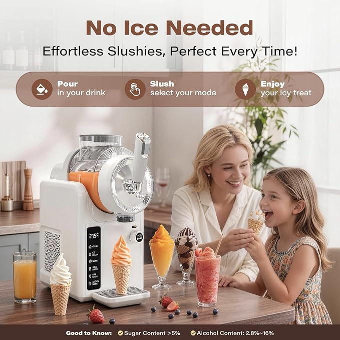 SYINTAO Slushie Machine No Ice Needed, 2-in-1 Frozen Drink & Soft Serve Ice Cream Maker, Self-Chilling Slushy Maker with 5 Presets, LED Display & Auto Clean for Home & Party (White)