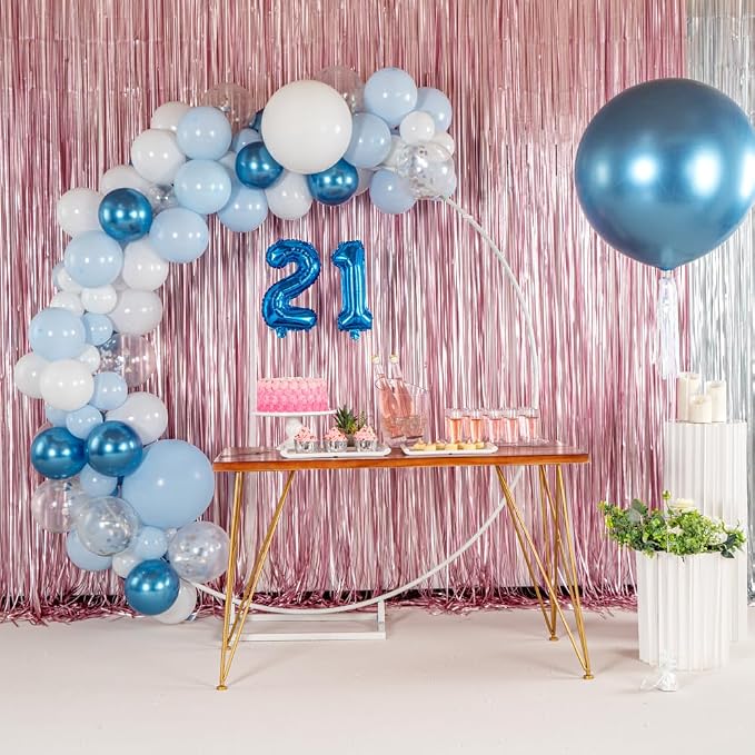 Restaurantware-Balloonify Balloon Garland Set, 1 Party Decoration Kit - 102 Balloons, With Chain, Metallic Blue, White, & Silver Latex Balloon Arch Kit, Includes Glue Dots
