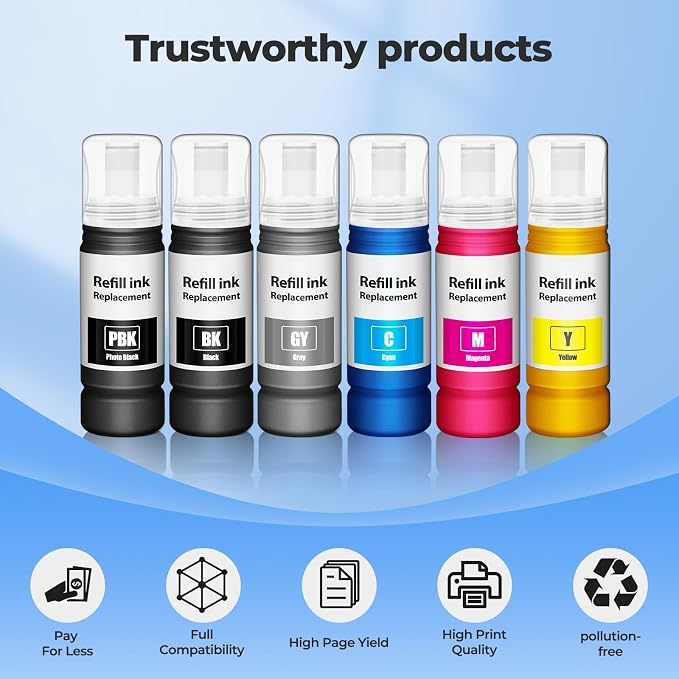 Compatible for EPT552 Ink Bottles 6 Pack ET-8550 ET-8500 Replacement for EPT552 Ink Refill Bottle Work for Photo ET 8550 ET8550 Photo ET 8500 ET8500 8550 8500 Printers (BK PB C M Y GY)