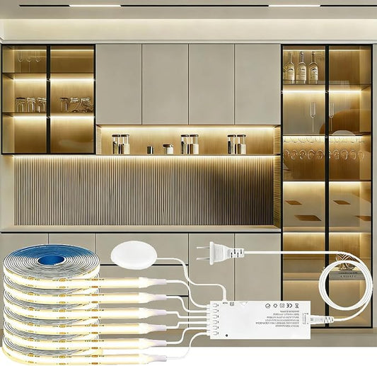 LED Shelf Light 12V,6.56Ft 6-in-1Dimmable Cuttable COB LED Strip Lights,with 60W Adapter Cabinet Light 4000K for Bookshelf, Display Cabinet, Closet, Kitchen and Pantry