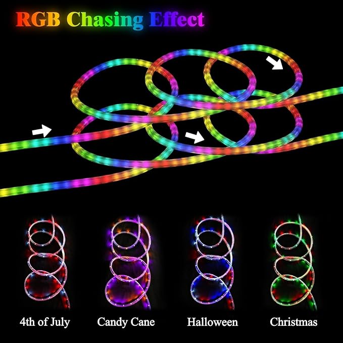 RGB Strip Lights with IR Remote Control, 12FT 72LEDs RGB LED Outdoor Rope Lights, 13MM Waterproof Neon LED Lights 500+ Colors for Bedroom Living Room Patio Christmas Decor (12ft)