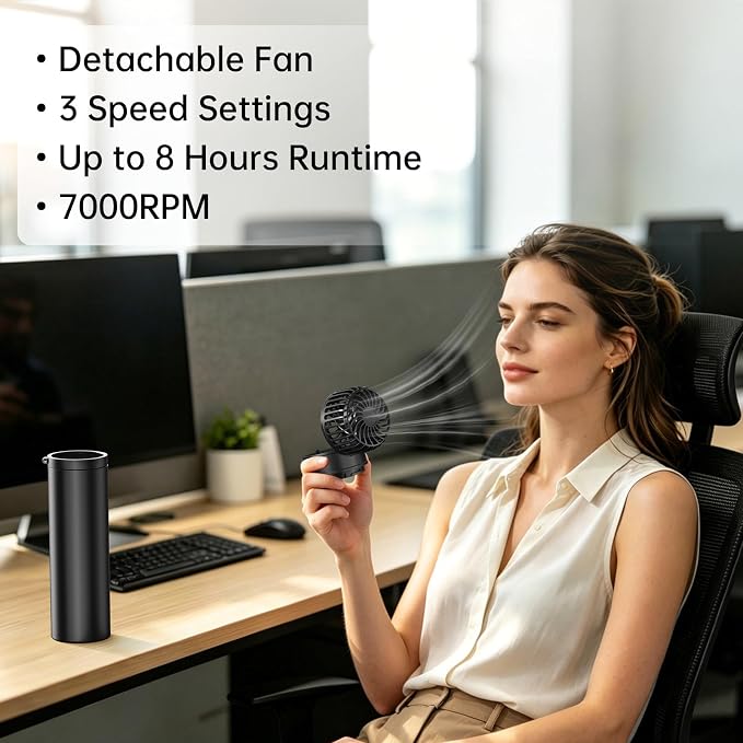 2-in-1 Handheld Fan & Portable Ice Therapy Cup, 7000 RPM Cooling Fan with Long-Lasting Cold Retention, Rechargeable Personal Fan & Cold Compress for Neck, Body, Heatstroke, Sports Recovery