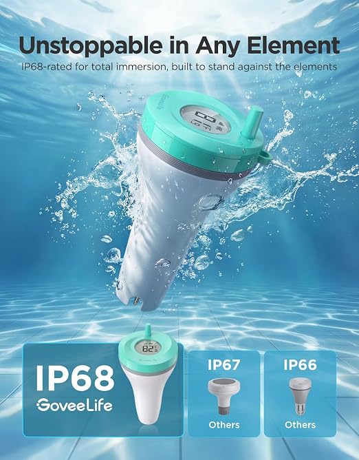 GoveeLife Smart Wireless Pool Thermometer P2, with App Easy Read, Cyan | Digital Pool Thermometer Floating, Upgraded IP68 Waterproof, 1082ft Range, APP/Buzzer/Email Alarm, for Swimming Pool/SPA/Pond