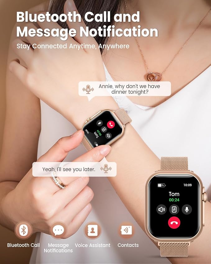 Smart Watch for Women for iPhone Android: 1.85"Smartwatch with Make/Answer Call Sleep Heart Rate SpO2 Blood Pressure Monitor IP68 Waterproof 120+Sport Mode Fitness Tracker 1000mAh Battery 2Bands Pink