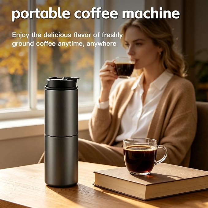 Portable Electric Grind&Brew Pour Over Coffee Maker,All-in-One:Double-Wall SS Tumbler,Stainless Drip Kettle,Permanent Stainless Filter Dripper&Built-in Grinder for Travel,Camping,Office
