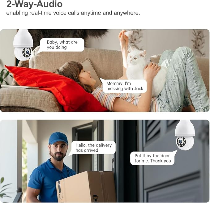 Light Bulb Security Camera, 5G&2.4GHz WiFi Light Bulb Cameras Wireless Outdoor Indoor, Lightbulb Camera for Home Security, Two-Way Talk,Color Night Vision, Motion Detection & Real-time Alarm