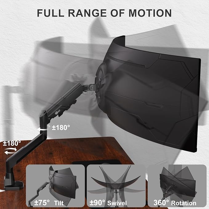WALI Heavy Duty Single Monitor Arm for 17-49 Inch Flat Curved Ultrawide Screens, up to 33 Lbs, Adjustable Single Monitor Desk Mount for Home Office Gaming, VESA 75/100mm (GSM001XLN), Black