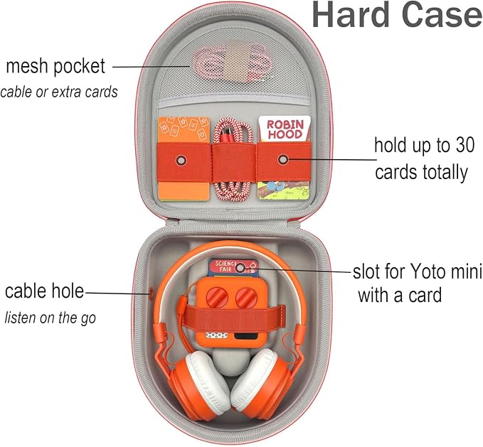Silicone Cover and Travel Case Compatible with Yoto Mini with Headphones, Hard Carrying Case with Shoulder Strap and Adventure Jacket Accessories Set for Yoto Mini, Orange