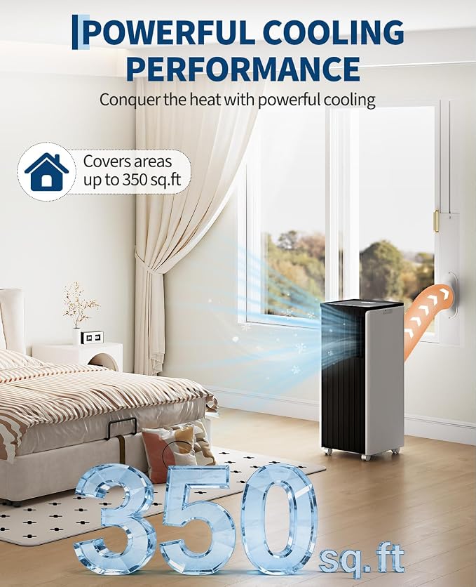 8000 BTU Portable Air Conditioner - 3 in-1 AC Unit Cools 350 Sq. Ft Rooms, Quiet 50 dB Operation w/Touch Control & Remote, Window Kit & 24H Timer, Dehumidifier & Fan Modes for Bedroom, Black Top