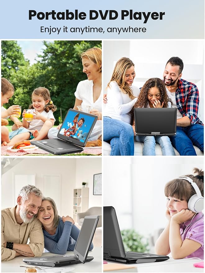 Arafuna 18" Portable DVD Player with with 5-Hour Rechargeable, 16" HD Swivel Screen with Dual Stereo Speakers, Support USB/SD/Sync TV, Regions Free