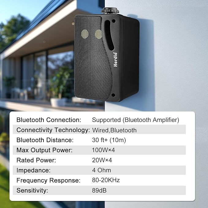Herdio 3.5 Inch Passive Outdoor Speakers Wired Waterproof Wall Mount Speakers with 400W Superior Sound, All-Weather Durability, for Home Patio Garden Marine Boat Garage Indoor,4-Pack Balck
