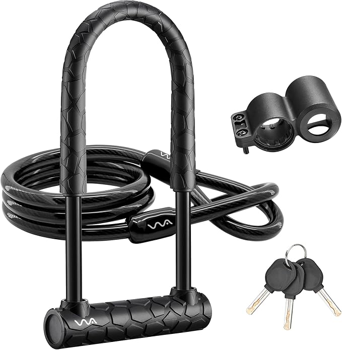 Bike Lock Heavy Duty Anti Theft, Long Shackle Bike U Lock with Keys, 4FT Security Cable and Mounting Bracket for Bicycle, Ebike, Scooter, Commuter Bike