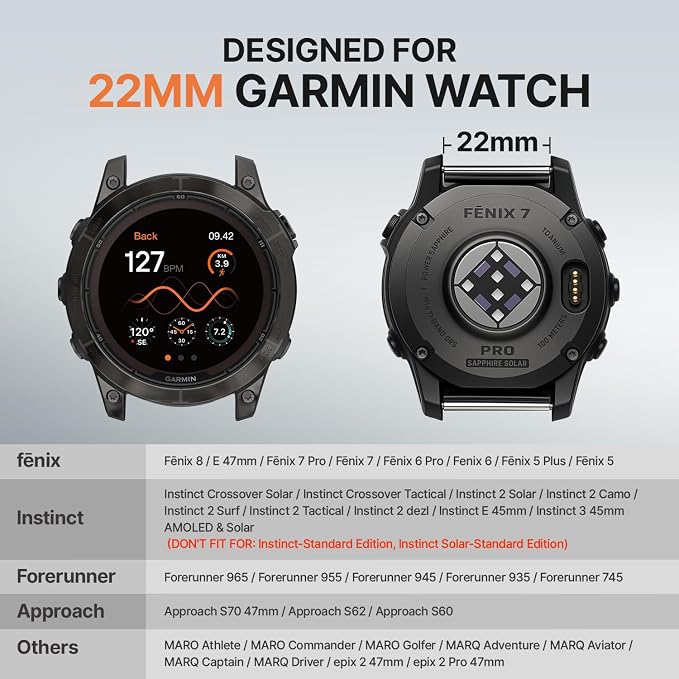 Bandletic Compatible with Garmin Fenix 8 47mm 7 6 Pro 5 Plus Watch Band, Rugged Tactical Nylon Strap for Instinct 3 2, Quick Fit 22mm Watch Bands for Forerunner 970/965/955/945/Approach S62/S60/Epix 2