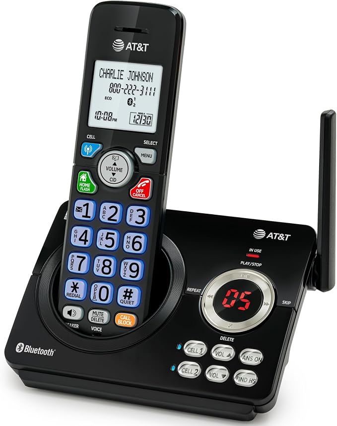 AT&T DECT 6.0 Cordless Phone – Smart Call Blocker, Bluetooth Connect to Cell, Caller ID Announce, Answering Machine, Big Buttons | DL72179