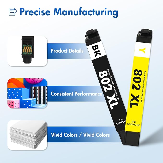 Remanufactured Replacement for 802 XL WF-4730 Ink Cartridges Combo Pack for Epson Printer Workforce Pro WF-4730 WF-4740 WF-4720 EC-4020 EC-4030 WF 4730 4740 (KCMY-4Pack)