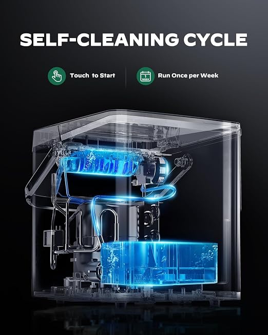 Silonn Countertop Ice Maker with 2.5L Expandable Ice Basket, 26.5lbs/24H, 9 Cubes in 6 Mins, 2 Ice Sizes, Self-Cleaning & LED Touch Control for Home Kitchen Office