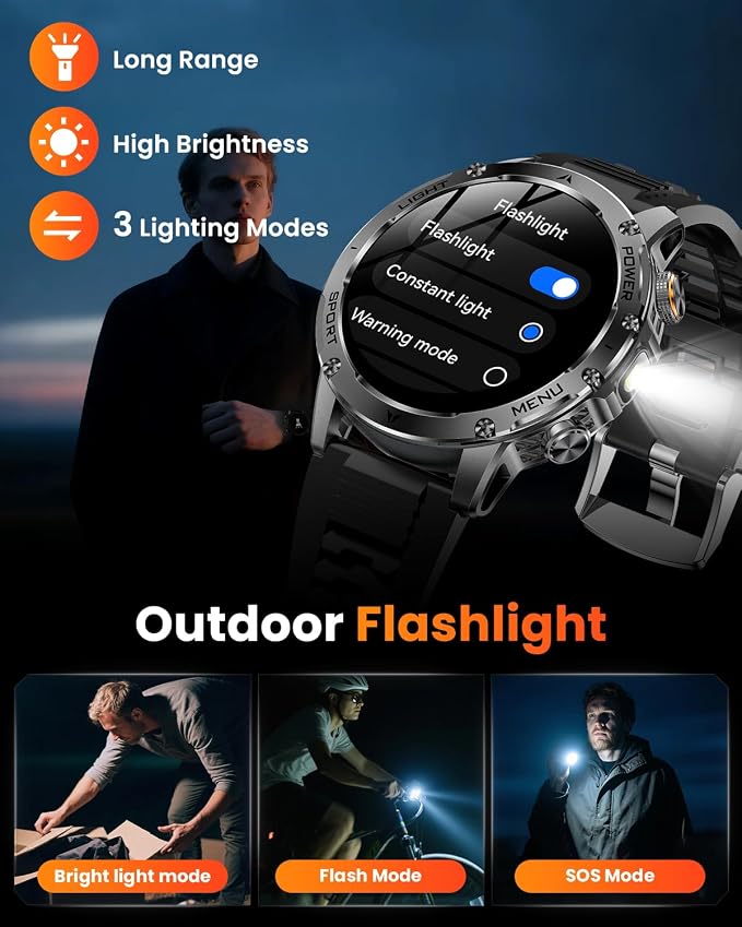 Military Smart Watches for Men (Answer/Make Calls), Smart Watch with 100-Days Extra-Long Battery, IP68 Waterproof, Heart Rate/Sleep Monitor 100+ Sport Modes 1.7″ Fitness Watch for Android/iPhone