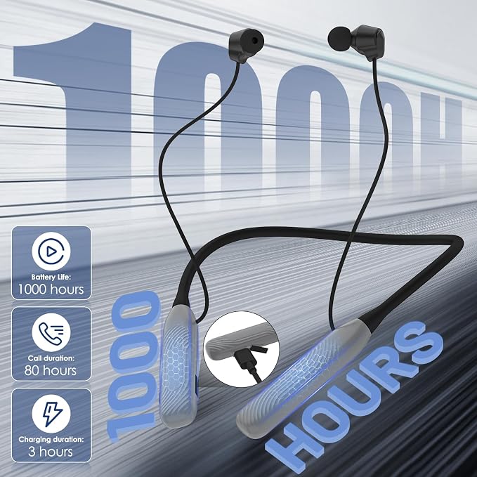 Neckband Bluetooth Headphones（1-Year Quality Support) , 1000H Extra Long Battery Life with Magnetic Earphones,Wireless Earbuds with Mic,Waterproof In-Ear Headset for Sports/Workout/Office (Silver)
