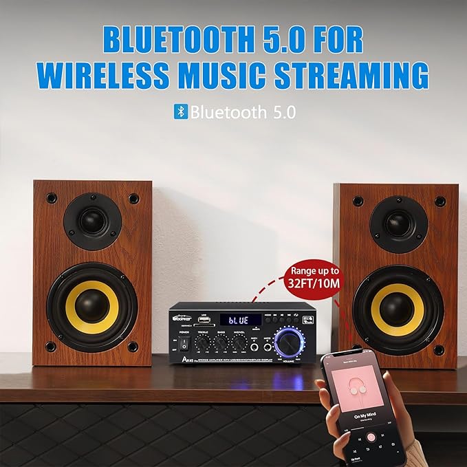 WOOPKER AK45 Pro Amplifier Home Audio Stereo Receivers with Bluetooth 5.0,Max 400W,2.0 Channel Stereo Amplifier System for Home Theater Speakers, Karaoke,Garage,Home Amp with USB,SD,RCA,2 MIC in