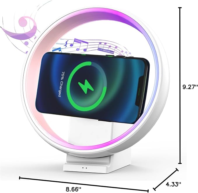 5-in-1 Color Changing Table Lamp, Portable Bluetooth Speaker,15W Wireless Charging Station, Dimmable Night Light, Phone Holder, Christmas Gift for Women, Men, Teen Boy Girl Trendy Stuff