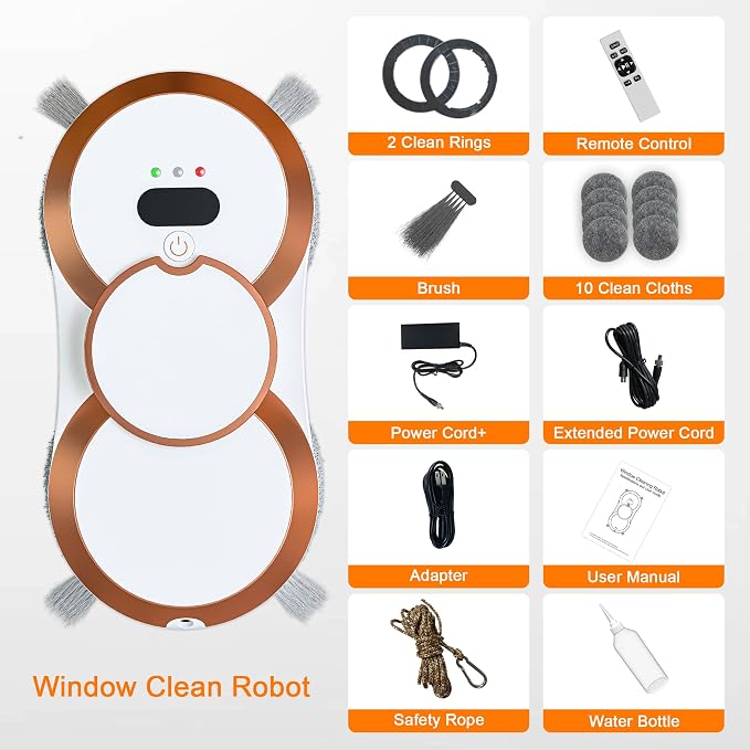 Automatic Window Cleaning Robot with Dual Spray & 3000Pa Suction, Smart Glass Cleaner for High-Rise & Hard-to-Reach Windows, Frameless Edge Detection, Anti-Drop Safety System APP Remote