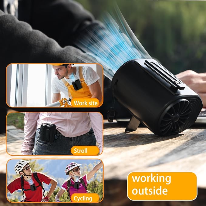 Portable Waist Fan Detachable Dual-Fan Combination Turbo Technology10000 mAh 5-Speed 13000RPM Clip On Belt Wearable Personal Neck Fan for Traveling Outdoor Jobsite Camping WZ-ruijiang (BLACK)