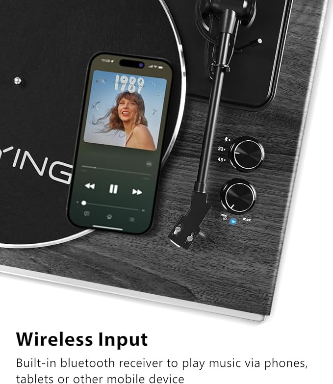 SeeYing Vinyl Record Player with Built in HiFi Speakers, Bluetooth Belt Drive Turntable for Vinyl Records with Magnetic Cartridge, Auto Stop and Warm Light Design