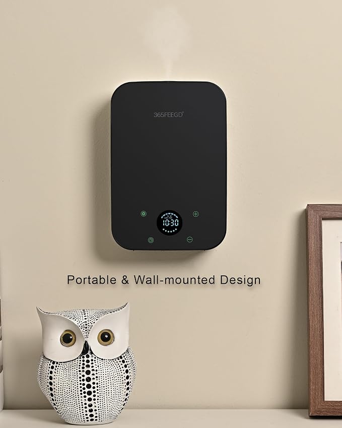 Waterless Essential Oil Diffuser, Portable Bluetooth Aromatherapy Device for Home, 24/7 Customizable Schedule, 1600 sq ft Coverage, 2×D Cell or Plug-in Powered (Dual Power-Black)