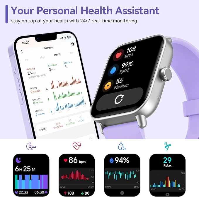 Smart Watches for Women Android & iPhone, 1.8" Smartwatch with Bluetooth Call (Answer/Make), Fitness Tracker with Heart Rate/Sleep/SpO2 Monitor, Smart Watch 3ATM Waterproof, 120+ Sport Modes, Alexa