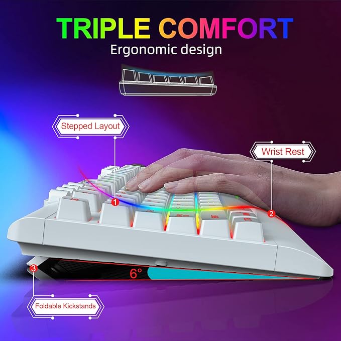 H8 Wireless Gaming Keyboard and Mouse Combo, LED Backlit Rechargeable 3800mAh Battery, Mechanical Feel Anti-ghosting Keyboard with Wrist Rest + 7D 3200DPI Mice for Windows, Mac, PC, Laptop