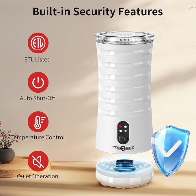 Electric Milk Steamer and Frother, Hot & Cold Foam Milk Warmer with Temperature Control, Auto Shut-Off Frothers for Coffee, Latte, Cappuccino, Macchiato