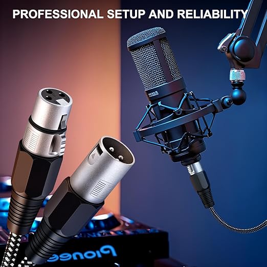 XLR Cable 3 FT/2 Pack, Microphone Cable 3 Pin Nylong Braided Balanced XLR Male to Female Heavy Duty Mic Patch Cords (Pure Copper Conductors)