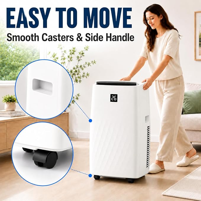 14000 BTU Portable Air Conditioners, 4-in-1 AC Unit with Cooling, Fan, Dehumidifier and Sleep Modes, for Rooms Up to 750 Sq.Ft, Remote Control, 24H Timer, Window Kit for Bedroom Apartment Dorm