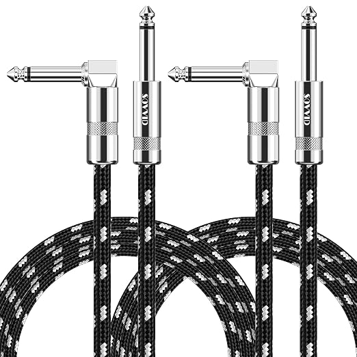 10FT 2 Pack Instrument Cable - Electric Guitar & Bass Guitar Cable with Right Angle 1/4 Inch Connector - Black & White