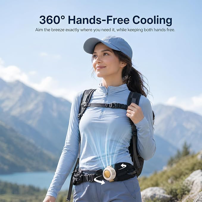 2-Pack Mini Clip On Fan Portable, 3.2oz Ultra-Lightweight, 3 Speed USB-C Mini Portable Fan, Bladeless Silent Small Clip on Fan for Shirt & Waist, Whirlwind Clip Fan for Travel, Outdoor & Office