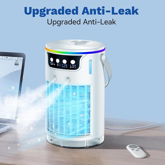 Portable Air Conditioners Fan, 1200ML Personal Evaporative Air Cooler with Water Tank, Ice Cooling Fan, Mini Desk Swamp Cooler for Bedroom, Office, Dorm, Home