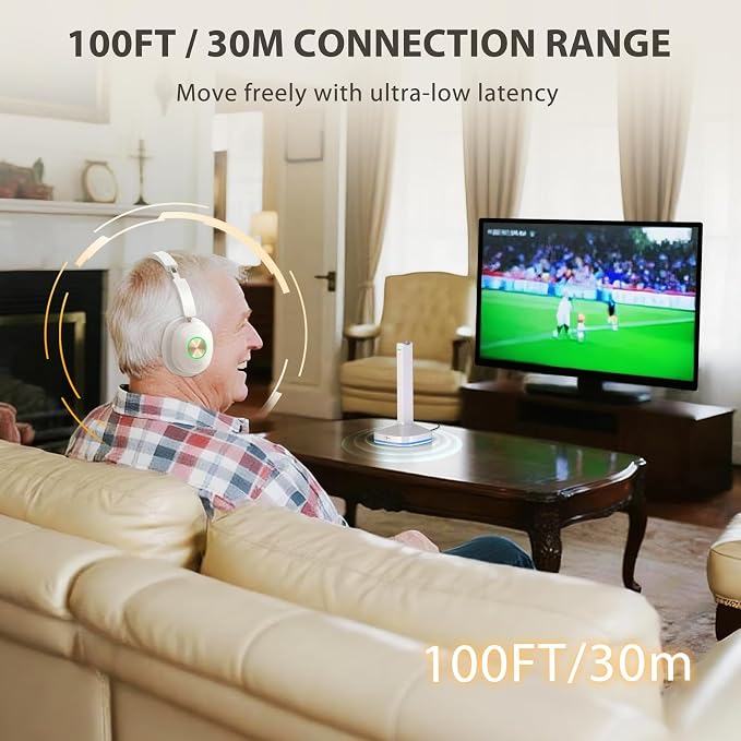 Earbay Wireless Headphones for TV Watching, TV Headset Wireless for Seniors with Transmitter Charging Dock, Bluetooth V5.4 Over Ear TV Headphones &No Audio Delay, Gift for Elderly/Parents