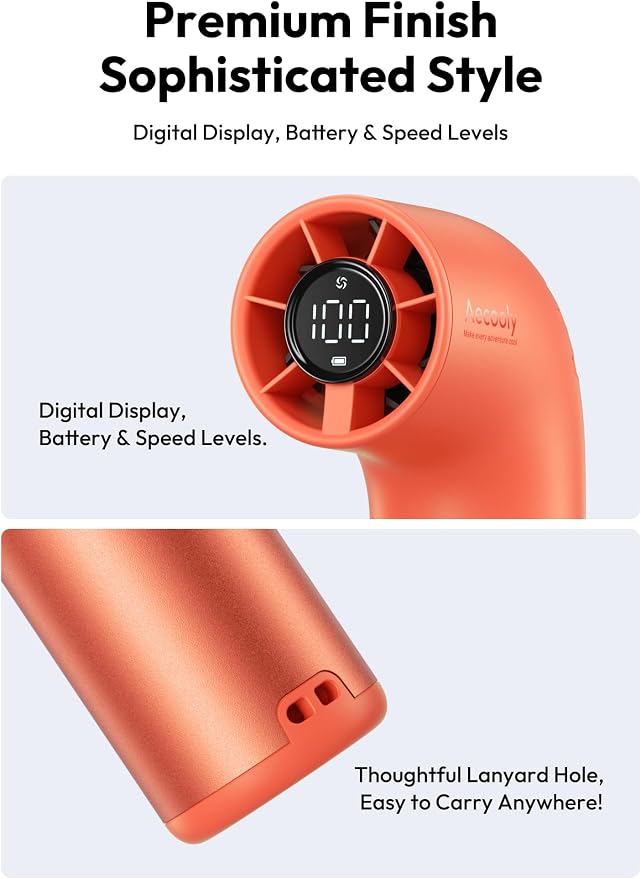 Aecooly Portable Handheld Fan, Powerful Turbo Mini Fan, 19000 RPM High Speed Aero Ultra, 15H Max Cooling Time, 7 Speeds Aluminum Case,Pocket Rechargeable Personal Small Travel GIfts for Women-Orange