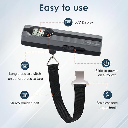 Battery-Free Luggage Scale – No Batteries Needed, Portable Digital Hanging Suitcase Weight Scale for Air Travel & Checked Bags, 110lb/50kg, LCD Display, Compact Travel Accessory