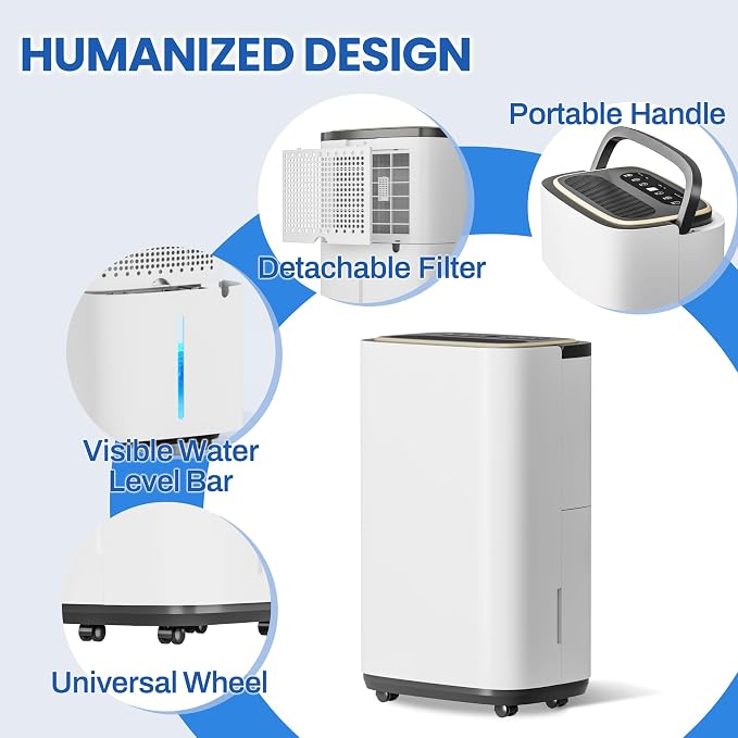 3000 Sq.Ft Dehumidifier for Basement with Drain Hose, 30 Pint Large Best Compressor Dehumidifiers for Home or Garage, Smart Humidity Control, 24H Timer & Child Lock, Ideal for Large Rooms, Garage