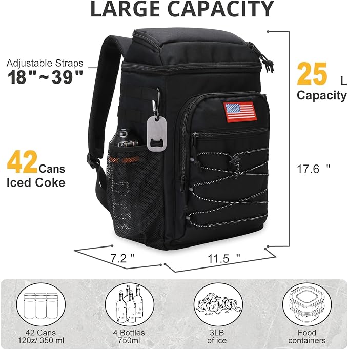 25L Backpack Cooler Keep All Drink Cold for Long Periods of Time Cooler Backpack Insulated Waterproof Portable High Durability Small Cooler Backpack with Compartment for Hiking Camping Beach