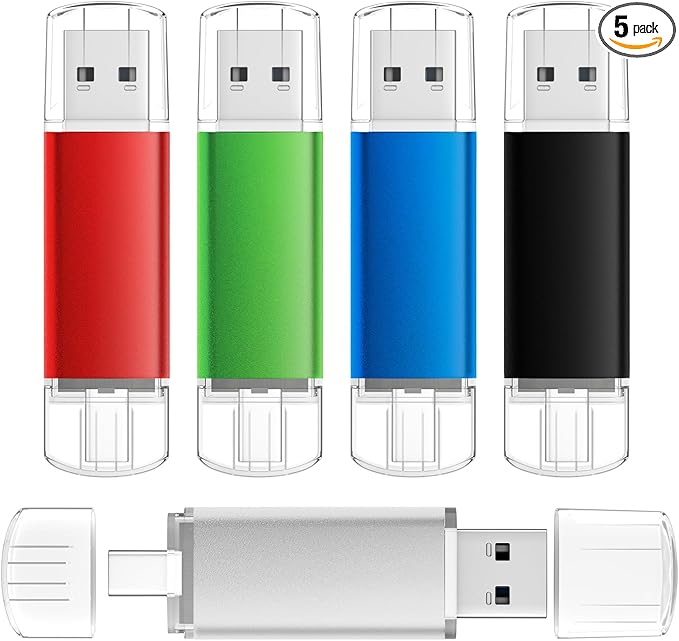 AreTop 64GB USB C Thumb Drive USB 2.0 Dual Flash Drive 64GB USB Drive 2-in-1 Portable Type-C Memory Stick for Android Smartphone, Computers, MacBook, Tablets, PC, 5 Pack