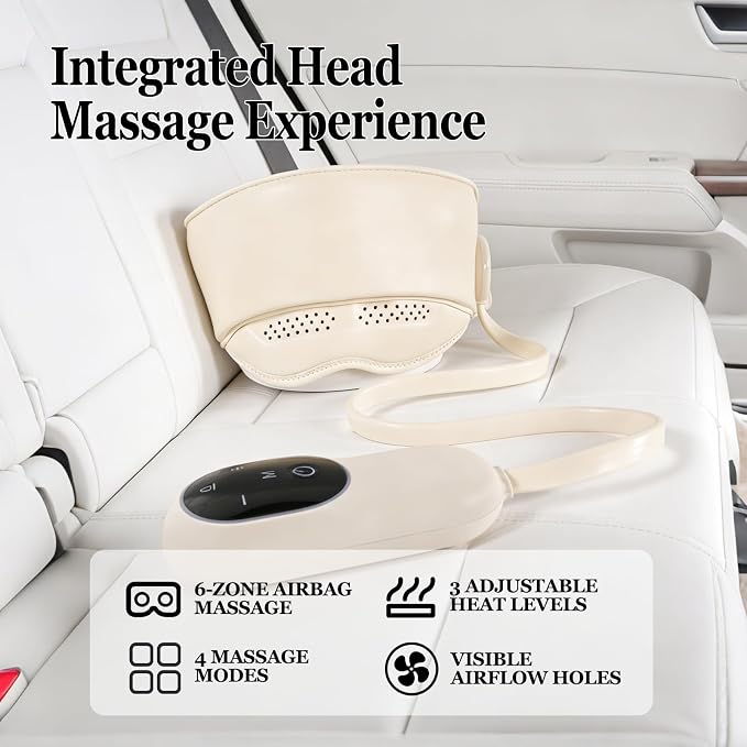 Head Massager with Heat,Head Massager for Headaches,Electric Rechargeable Head and Eye Massage Tool,6 Airbag Massage Zones,3 Heat Levels,4 Massage Modes