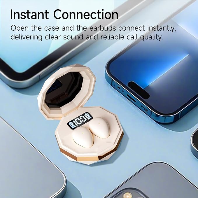 Sleep Earbuds for Side Sleepers, Mini Invisible Wireless Bluetooth 6.0 Micro Sleep Headphones, Hidden Earbuds with LED Screen for SmSall Ears Sleeping Working, Exercise, Hiking - Beige