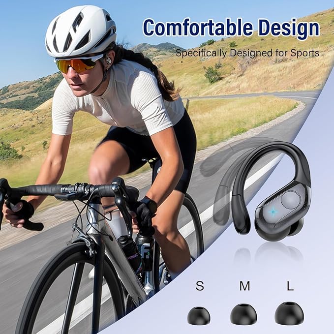 Qecnato Wireless Earbuds Bluetooth 5.4 Headphones 75H Stereo Deep Bass Sports Over Ear Buds with Earhooks, LED Display Bluetooth Earbuds with 4 ENC Mic, IP7 Waterproof Earphone for Running, Black