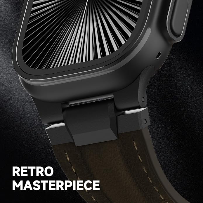 Vintage Genuine Leather Band for Apple Watch Ultra 49mm (2026 Upgrade), Rugged Replacement Strap Compatible with iWatch 46mm 45mm 44mm - for Men Women, Fit Ultra3/2/1, SE 3/2/1, Series11 10/9/8/7/6/5/4