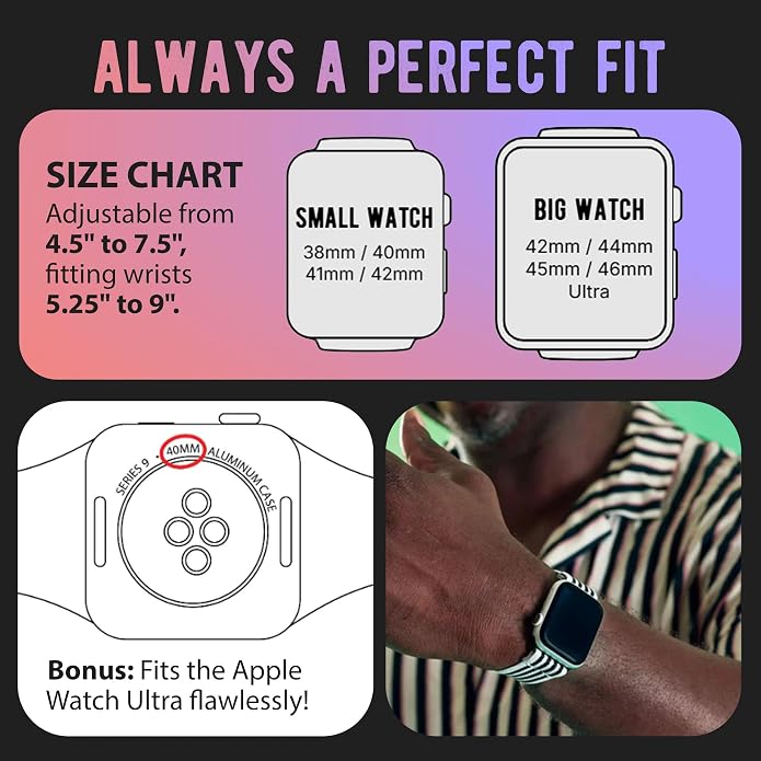 Braxley Bands for Apple Watches - Stretchy and Washable - Adjustable with Apple Watch Bands for Women & Men - Compatible with Apple Watch Series SE Ultra 9 8 7 6 5 4 3 2 1