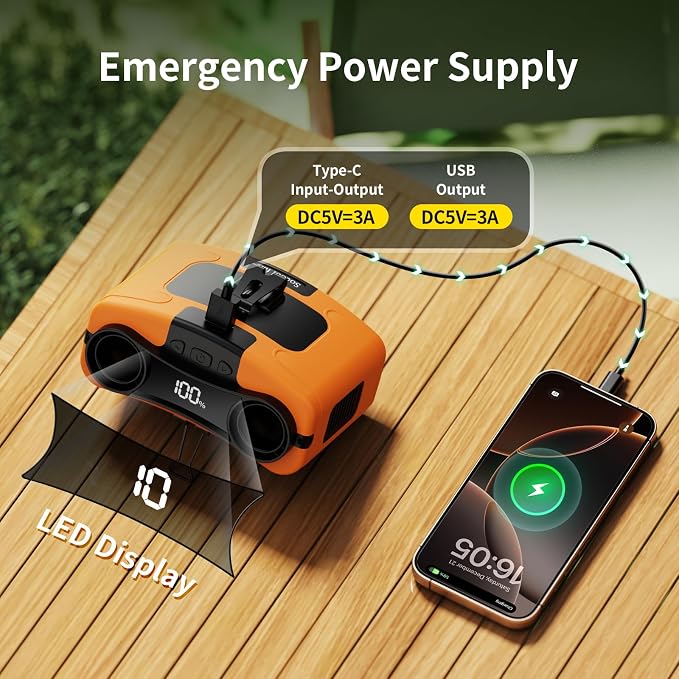 Socool 10000mAh Portable Waist Fan Clip on Wearable Belt Personal Fans Rechargeable Battery Operated, 20H Cooling with 10 Speeds & Dual Motors,Neck Hanging Hands-Free for Outdoor Travel Power Bank