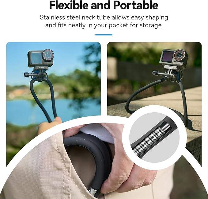 TELESIN Neck Mount SE 2.0 with Air Cushion, Adjustable Chest Strap and Neck Mount for Hands-Free POV Vlogging for GoPro Hero 13/12/11/10/9, Insta 360 X5/X4/Ace Pro 2 / Osmo 360 Nano Action 6/5 Pro/4/3